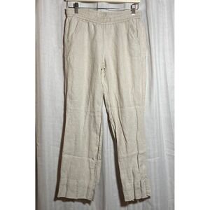 Tommy Bahama Women Linen Elastic Waist Straight Leg Pants Oatmeal Beige XS *Read